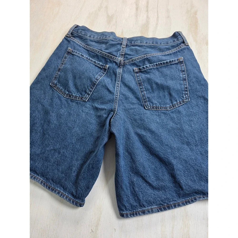 Old Navy Baggy Denim Shorts Womens 8 Mid-Rise Blue Medium Wash Y2K Grunge 8 Inch